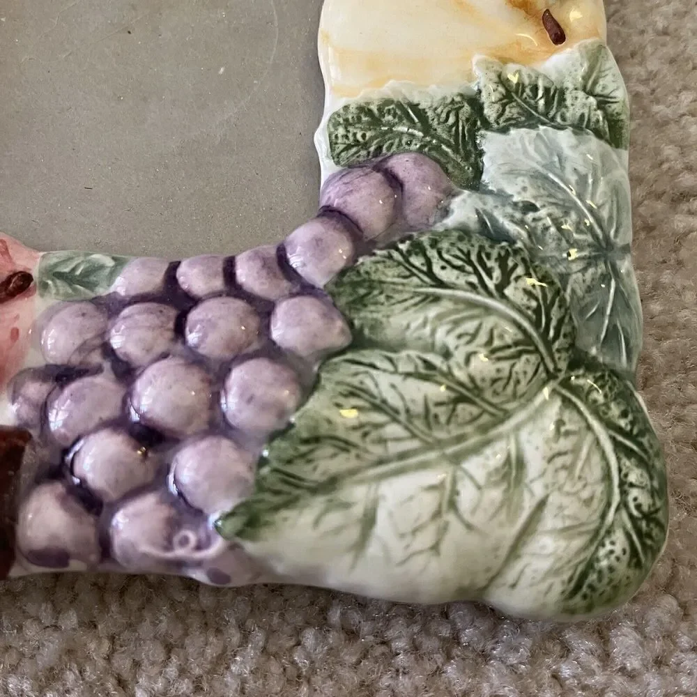 Ceramic Colorful Fruit Photo Frame Square Kitchen Cottage Banana Grapes Pears